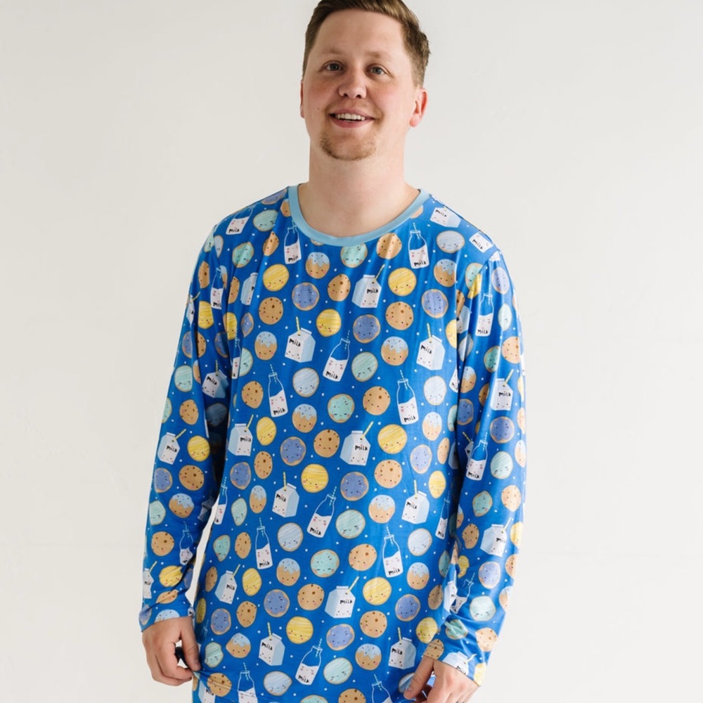 Little Sleepies Cookies & Milk Men's Pajama Top in Blue Size Large